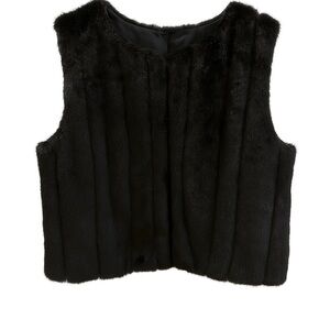 HSN Faux Mink Fur Vest Black Plush 3 Hook Eye Closure Size Large